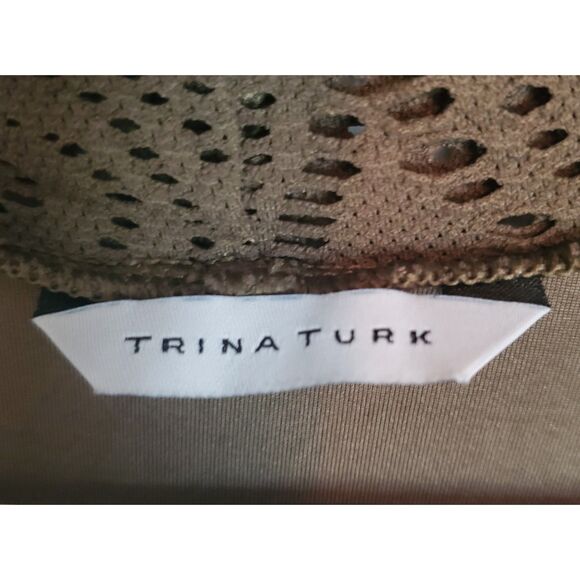 Trina Turk Deep Olive Green Crochet Style Lace Lined Dress With Cowl Neck Size M - Picture 3 of 7